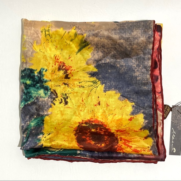 La Belle De Nuit Other - La Belle De Nuit 100% Silk Scarf Tapestries Sunflowers Claude Monet 81’ Yellow